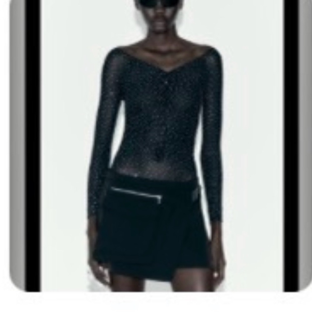 Zara Black Polka Dot Sheer Long-Sleeve Bodysuit